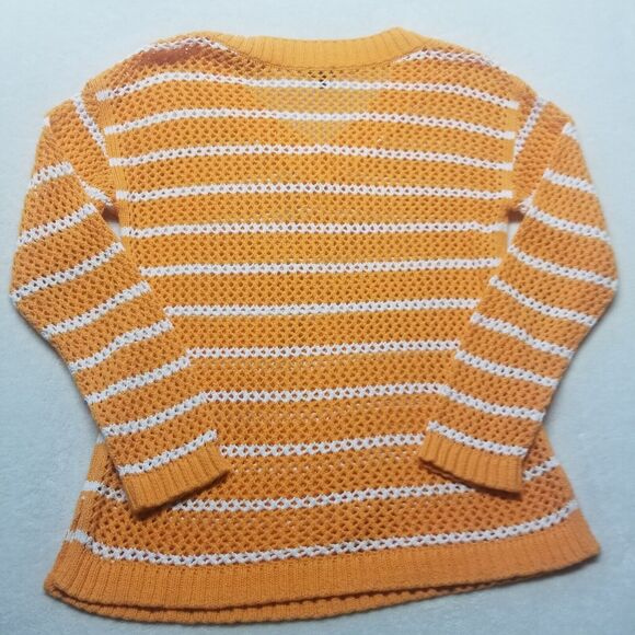 Talbots Medium Sweater Pull Over Open Knit Striped Cotton Orange Crochet Beach - Picture 7 of 8